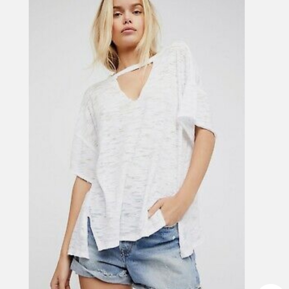 We The Free White Short Sleeve V-Neck Slub Tee